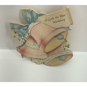 Vintage 1946 Hallmark Wedding Card Die-Cut Bells Gift Card Small Signed